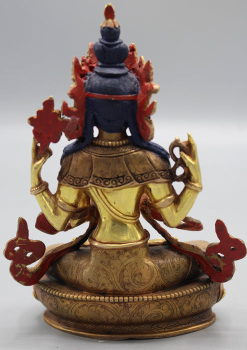 Partly Gold Plated Avalokisteswora Chenrezig Statue 6"