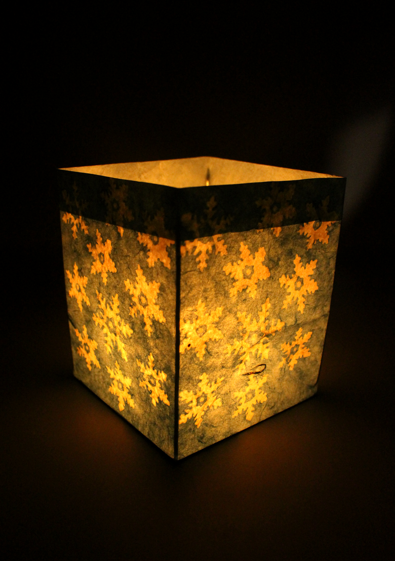 Handmade Snowflake Printed Sky Blue Lokta Paper Candle Lamp