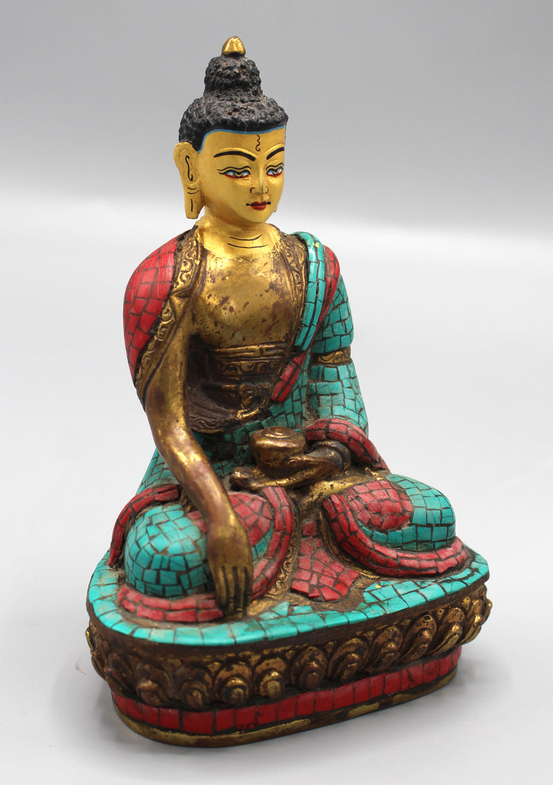 Shakyamuni Buddha Statue Inlaid Turquoise and Coral - nepacrafts