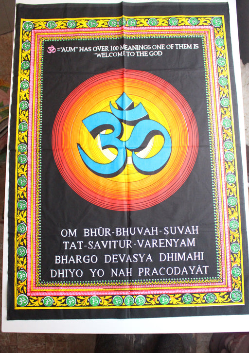 Hindu Sacred Om Mantra Printed Cotton Tapestry Wall Hanging - nepacrafts