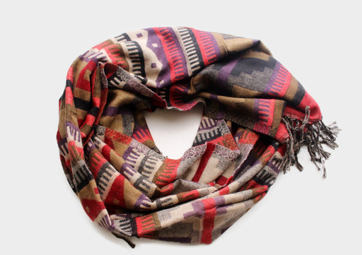 Traditional Purple and Red Printed Himalayan Yak Wool Shawl - nepacrafts