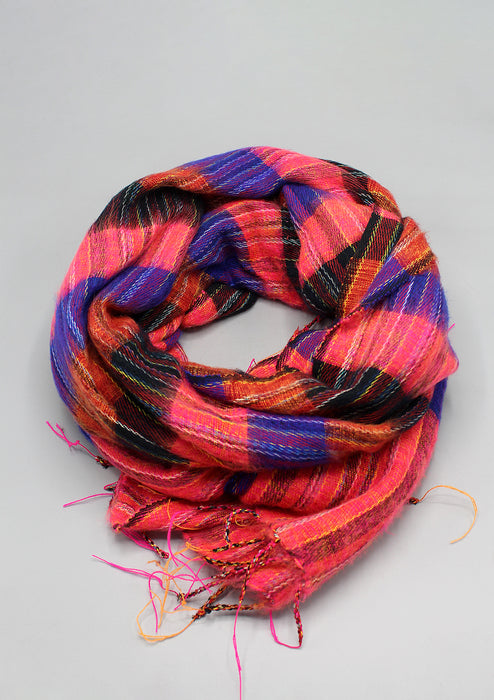 Purple Pink Multi-color Stripe Himalayan Yak Wool Shawl