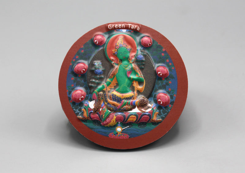 Green Tara Round Embossed Fridge Magnet - nepacrafts