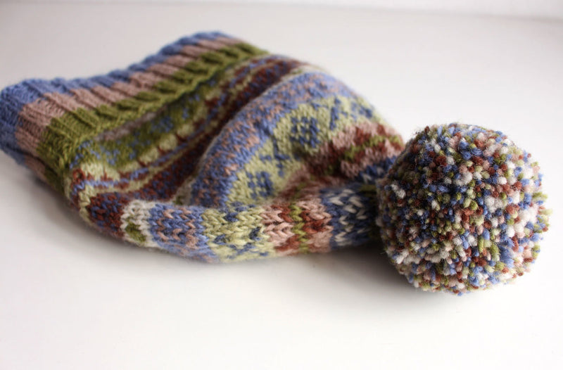 Olive Green Woolen Winter Sherpa Pom Pom Beanie - nepacrafts