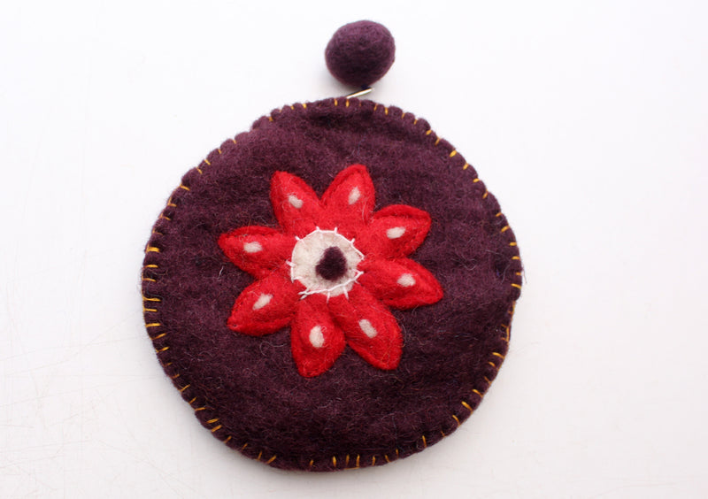 Round Flower Patchwork Colorful Felt Coin Purse - nepacrafts