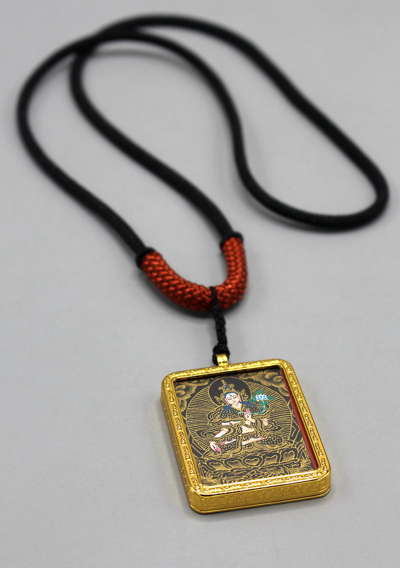 Eternal White Tara Hand Painted Mini Thangka Amulet Pendant
