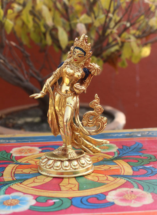 Copper Dancing Tara Statue-Fully Gold Plated 5" High Statue - nepacrafts
