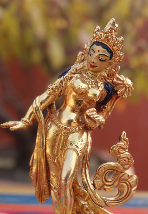 Copper Dancing Tara Statue-Fully Gold Plated 5" High Statue - nepacrafts