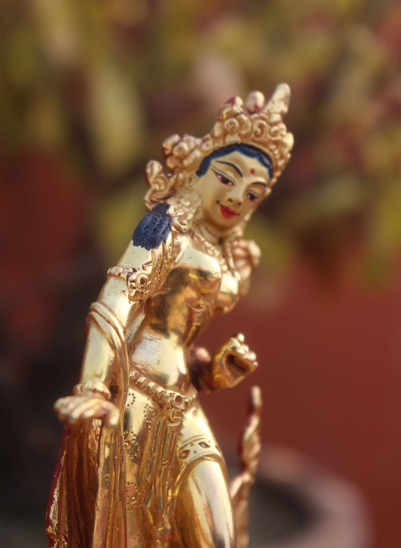 Copper Dancing Tara Statue-Fully Gold Plated 5" High Statue - nepacrafts