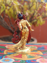 Copper Dancing Tara Statue-Fully Gold Plated 5" High Statue - nepacrafts