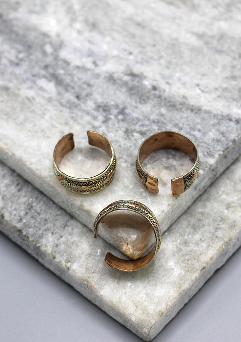 Three Metal Cut Design Copper Finger Ring