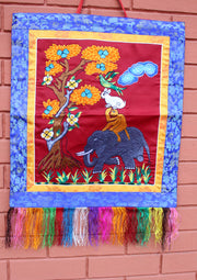 Four Harmonious Friends Embroidered Brocade Framed Wall Hanging - nepacrafts