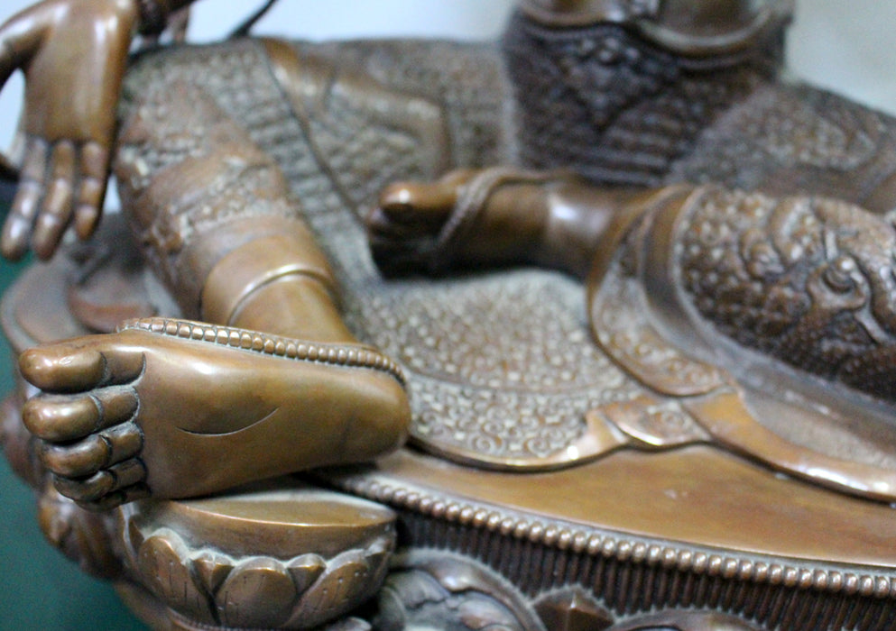 Skillfully Handcarved Copper Green Tara Statue 26" High - nepacrafts