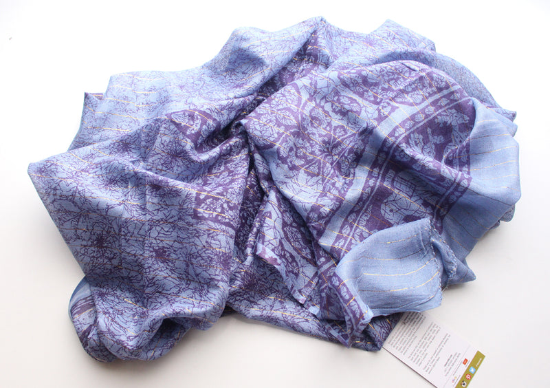 Dark Blue Color Cotton Flower Print Meditation Scarf From Nepal - nepacrafts