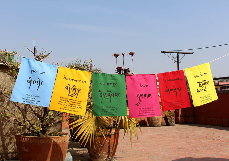 Affirmation Prayer Flags-Peace, Happiness, Courage, Love, Tranquility, Wisdom