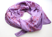 Violet Purple Cotton Meditation Scarf with Elephant Print, Jari Shawl/Scarf - nepacrafts