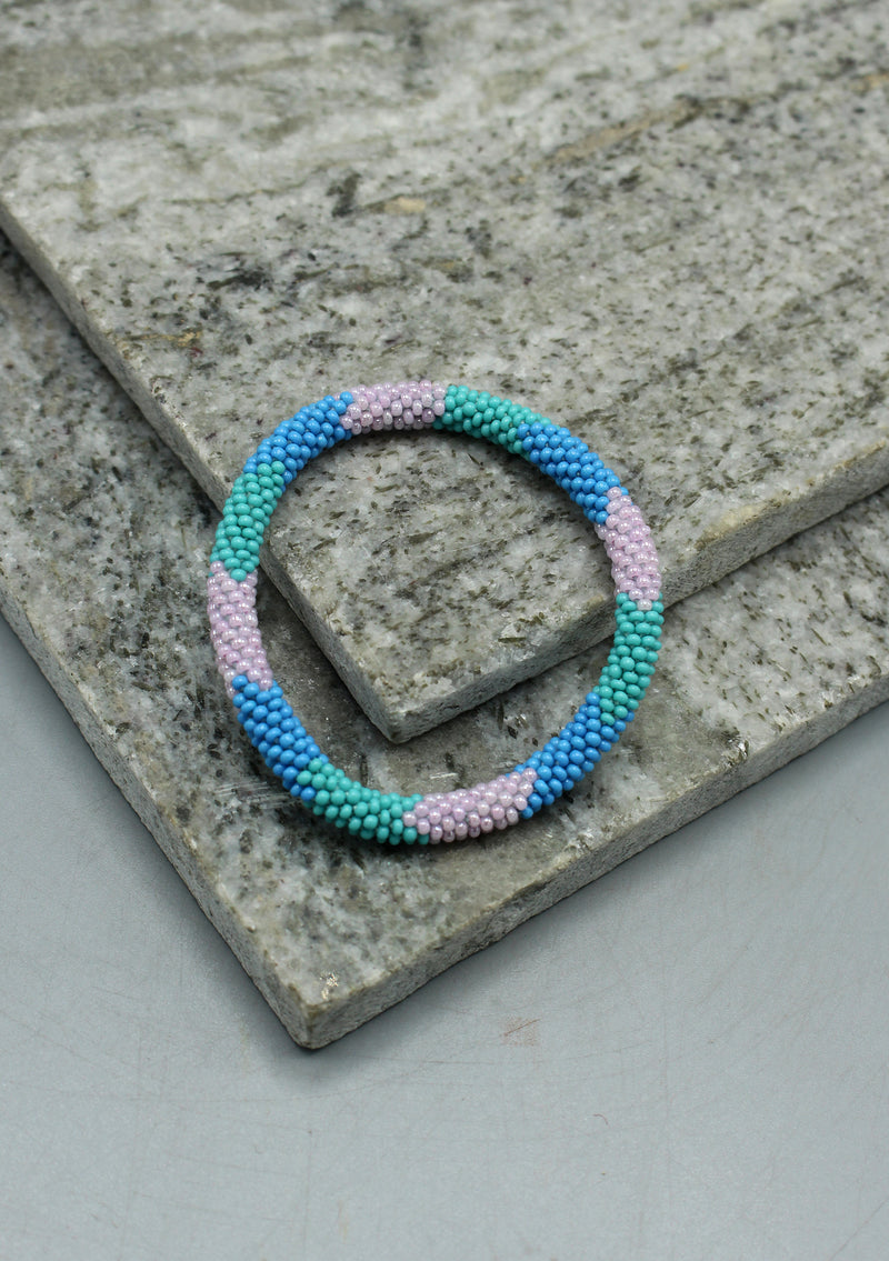 Turquoise, Blue & Pink Mixed Beads Nepalese Roll on Bracelet