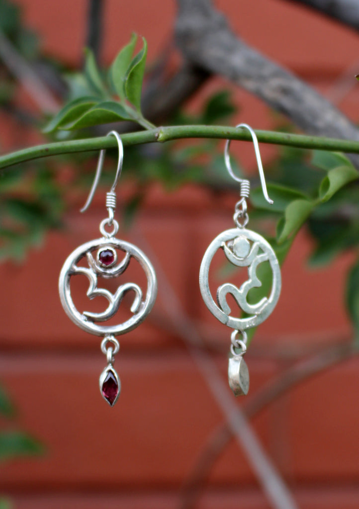 Hindu Om in a Circle Silver Sterling Drop Earrings - nepacrafts