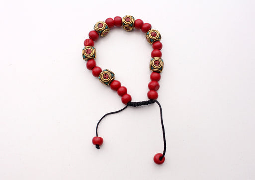 Attractive Dark Red Beads with Cube Tibetan Beads Unisex Bracelet - nepacrafts