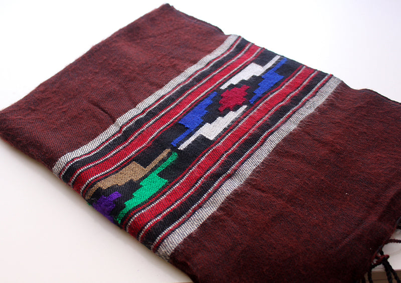 Maroon Yak Wool Shawl with Buttefly Pattern Handloomed in Nepal - nepacrafts