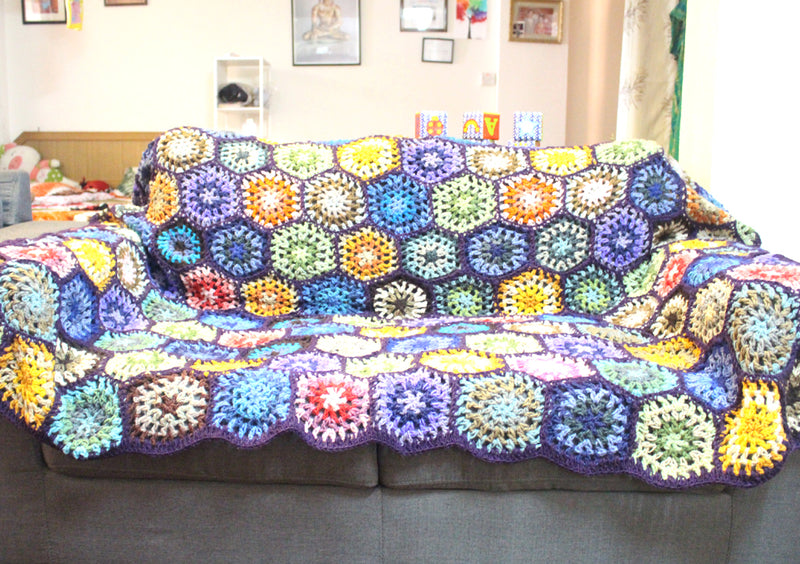 Lavender Edges Motif Pattern Hand Crochet Woolen Blanket