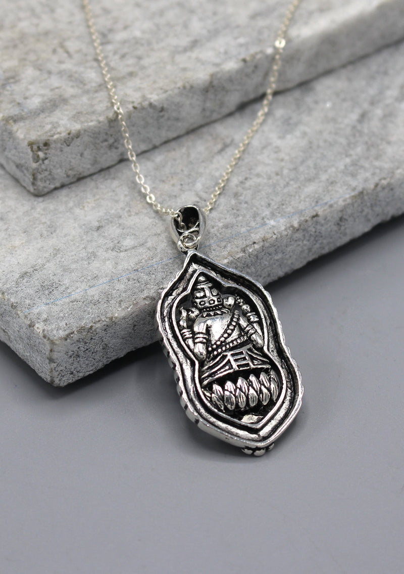 Lord Ganesh on Lotus White Metal Pendant - nepacrafts