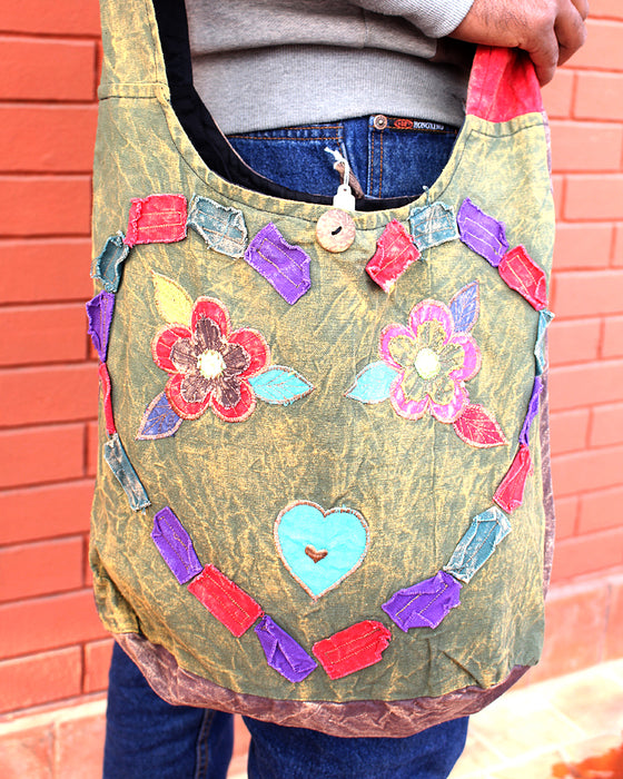 Heart Patchwork Cotton Hippie Shoulder Bag