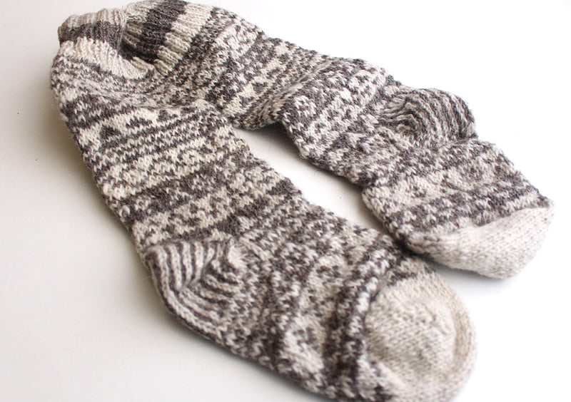 Pure Woolen Grey and White Mixed Knee High Socks - nepacrafts