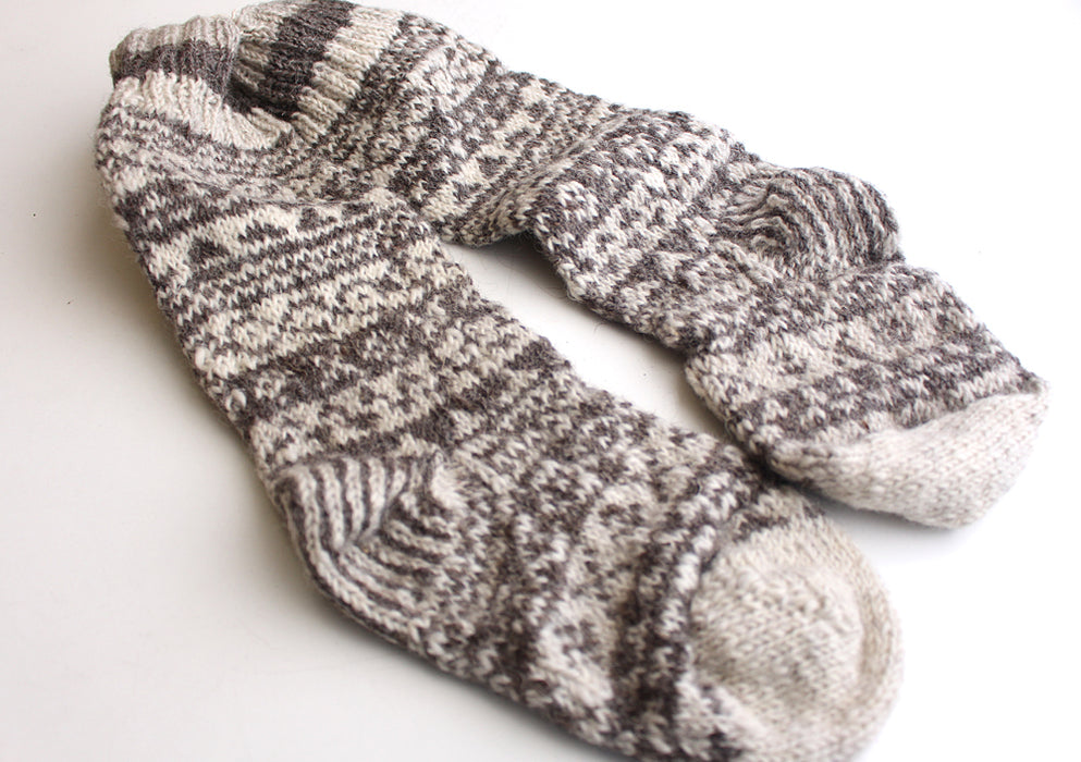 Pure Woolen Grey and White Mixed Knee High Socks - nepacrafts