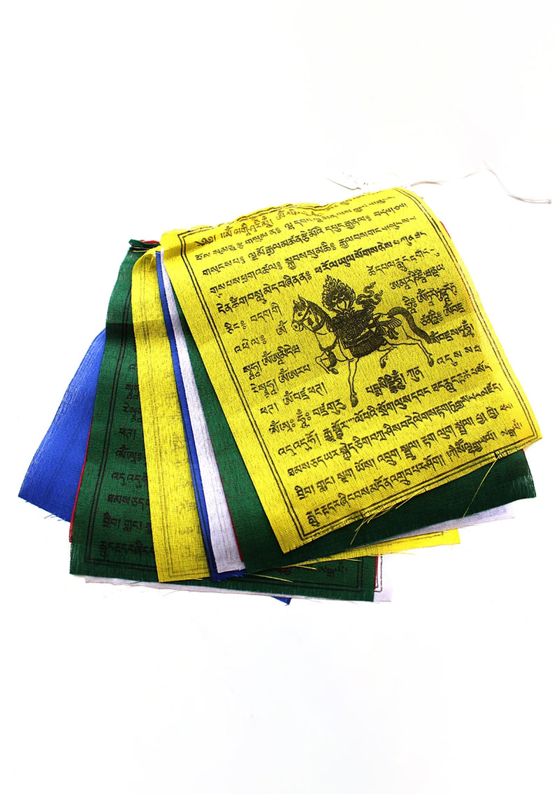 Set of 5 Cotton Windhorse Prayer Flags, Tibet Flags
