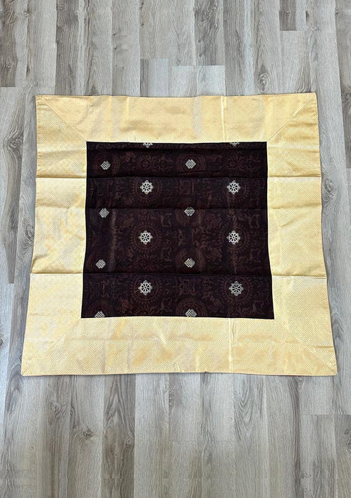 Brown Dharma Chakra and Endless Knot Buddhist Altar Cloth with Gold Borders