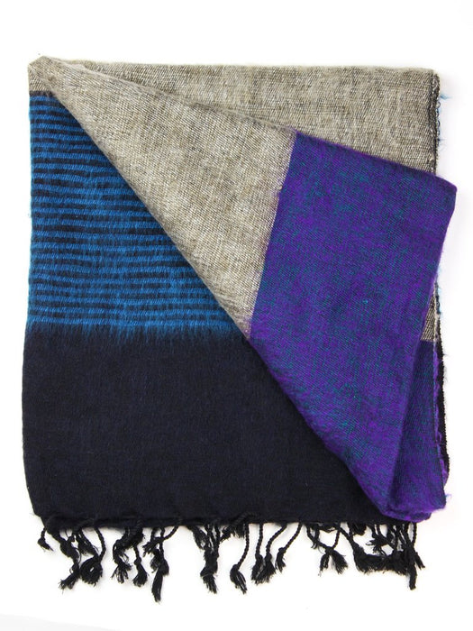 Hand loomed Warm Blue Lining Yak Wool Shawl-WYS54