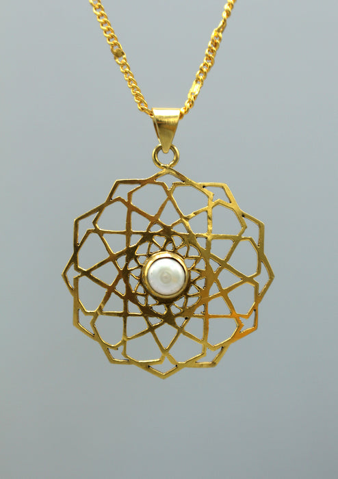24 K Gold Plated Pearl Tibetan Mandala Necklace