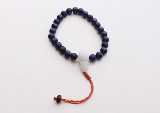 Elegant Lapis Lazuli Wrist Band Unisex Bracelet with White Guru Bead - nepacrafts