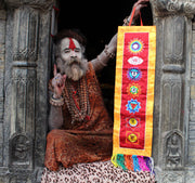 Seven Chakra Embroidered Maroon Polyester Banner - nepacrafts