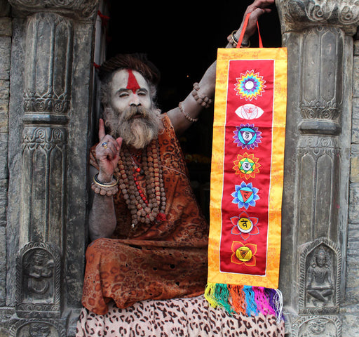 Seven Chakra Embroidered Maroon Polyester Banner - nepacrafts