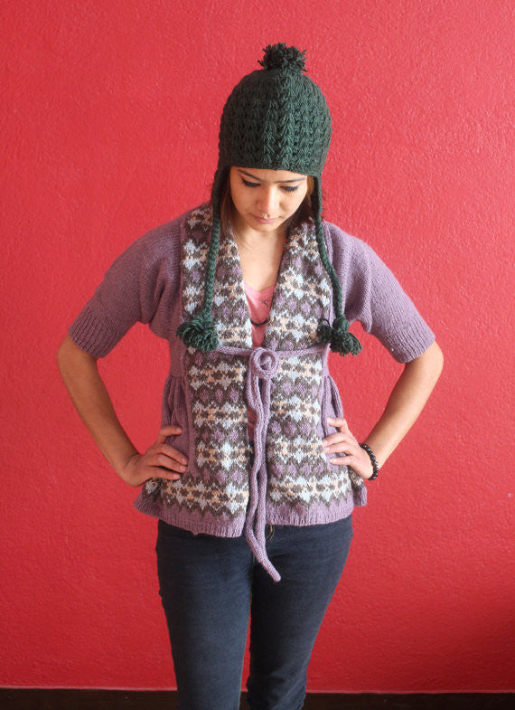 Dark Green Woolen Crocheted Sherpa Hat WOC03 - nepacrafts