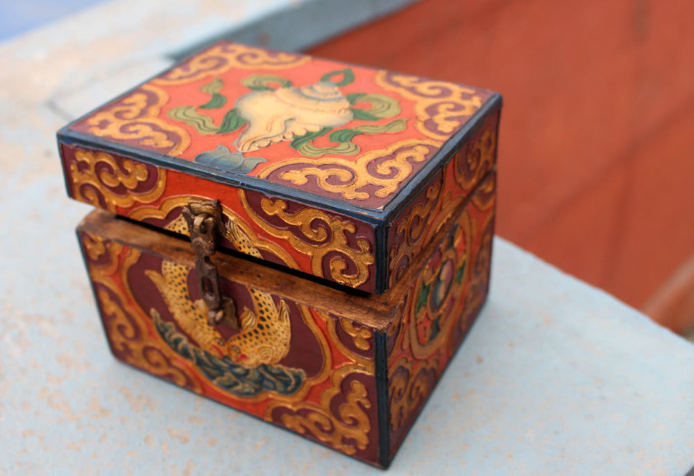 Tibetan Lucky Symbols Decorative Wooden Box - nepacrafts