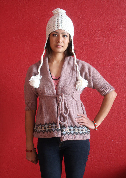 Himalayan Crocheted Ear Flap White Sherpa Cap WOC01 - nepacrafts