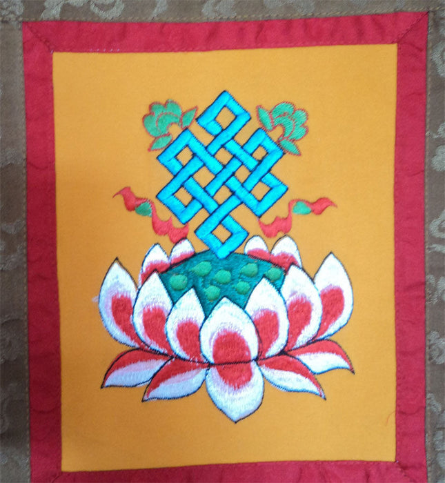 Eternal Knot with Lotus Flower Embroidery Wall Hanging Banner - nepacrafts