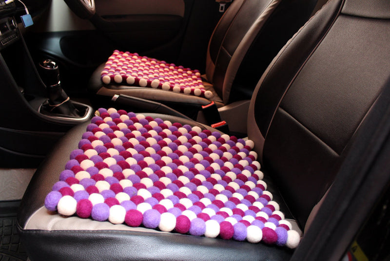 Purple Felt Balls Square Yoga Meditation Mat - nepacrafts
