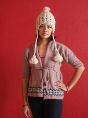 Knit Wool Crocheted Cream Sherpa Cap with Ear Flaps WOC02 - nepacrafts