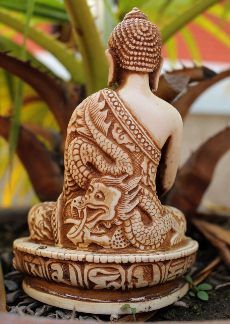 Dragon Carved Resin Shakyamuni Buddha Statue - nepacrafts