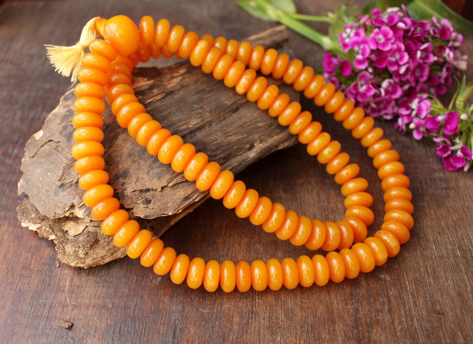 Faux Amber Flat Beads Prayer Japa Mala - nepacrafts