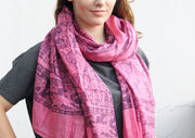 Dark Pink Cotton Summer Scarf/Wraps with Elephant and Deer Print From Nepal - nepacrafts
