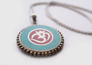Hindu Om and Kalachakra White Metal Tibetan Pendant - nepacrafts