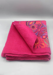 Bright Pink Felt Wool Flower Print Indoor Mat - nepacrafts