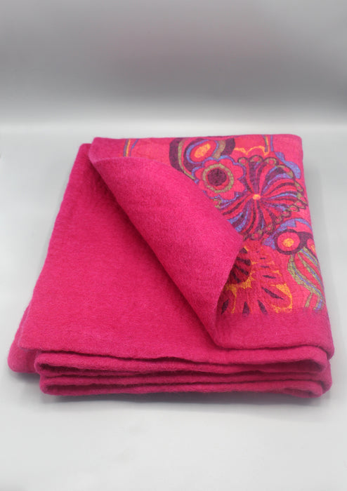 Bright Pink Felt Wool Flower Print Indoor Mat - nepacrafts
