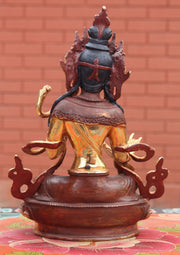 Hindu Goddess Saraswati Partly Gold Plated Statue - nepacrafts