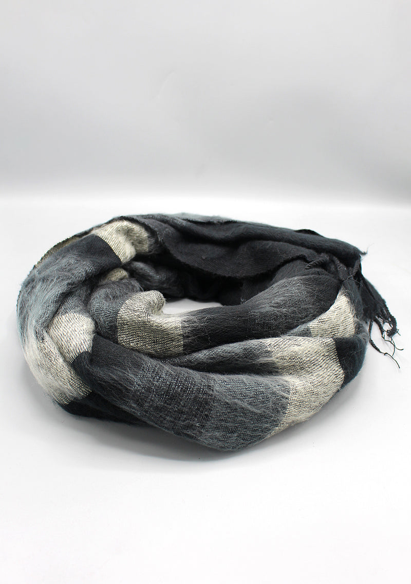 Black Stripe Grey and Off White Yak Wool Shawl